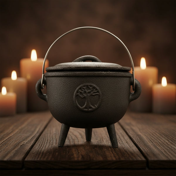 Cast Iron Cauldron with Tree of Life Design, 4.5 inches