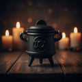 Cast Iron Cauldron with Triple Moon Design, 4.5 inches diameter