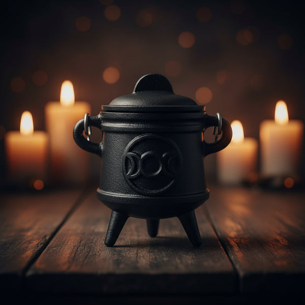 Cast Iron Cauldron with Triple Moon Design, 4.5 inches diameter