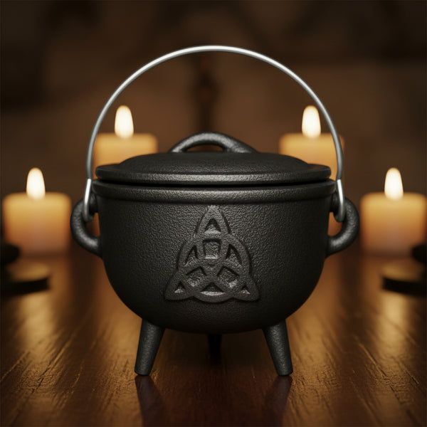 Cast Iron Cauldron with Triquetra Design, 4.5 inches