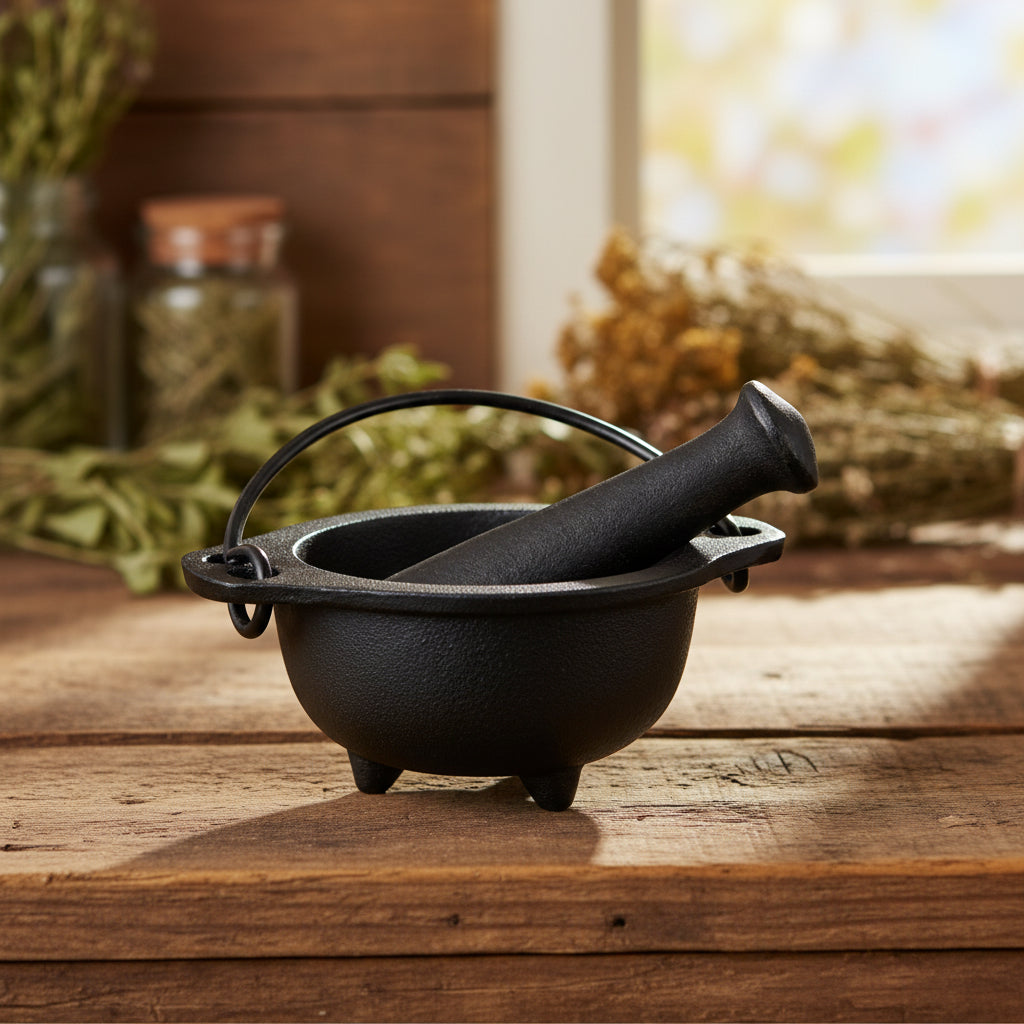 Cast Iron Mortar and Pestle, 4.75 x 2 inches, black finish