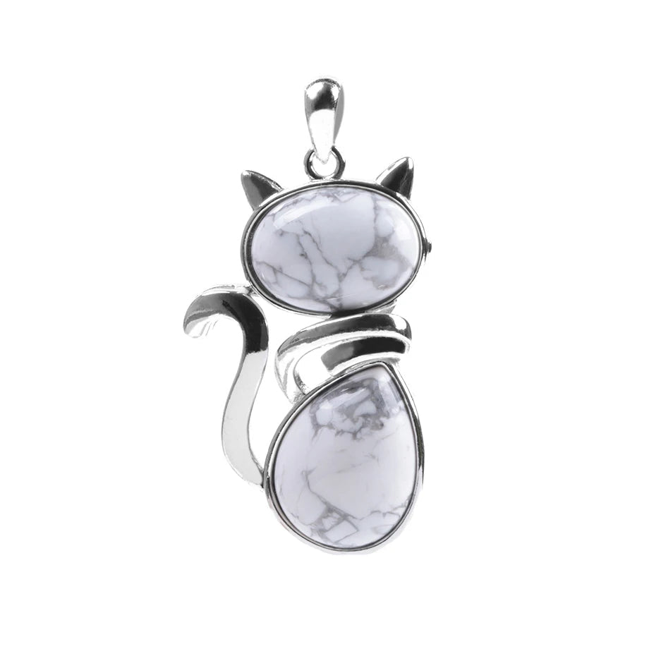 Cat natural gemstone pendant charm for layering with outfits, cat themed fashion, and everyday necklace wear.