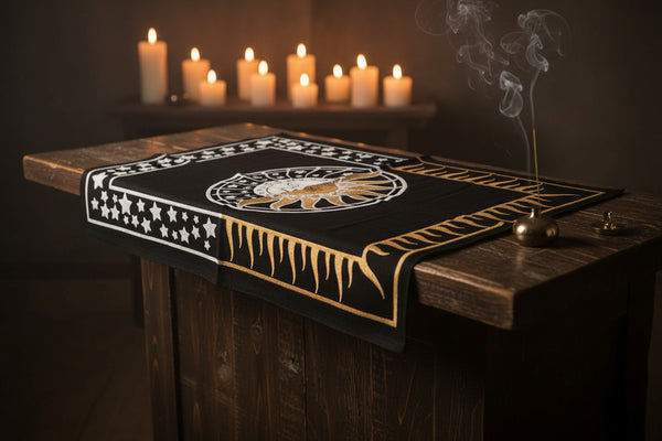 Celestial Altar Cloth with Sun and Moon Design, 13 x 19 inches