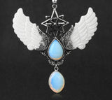Celestial Angel Wing Merkaba necklace pendant for symbolic daily wear, spiritual fashion styling, and gift giving.