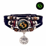 Celestial constellation leather bracelet for star-themed styling, casual accessory wear, and luminous unisex fashion looks.