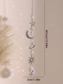 Celestial crystal Star and Moon wall hanging for spiritual décor, sun-catching display, and decorative window styling.