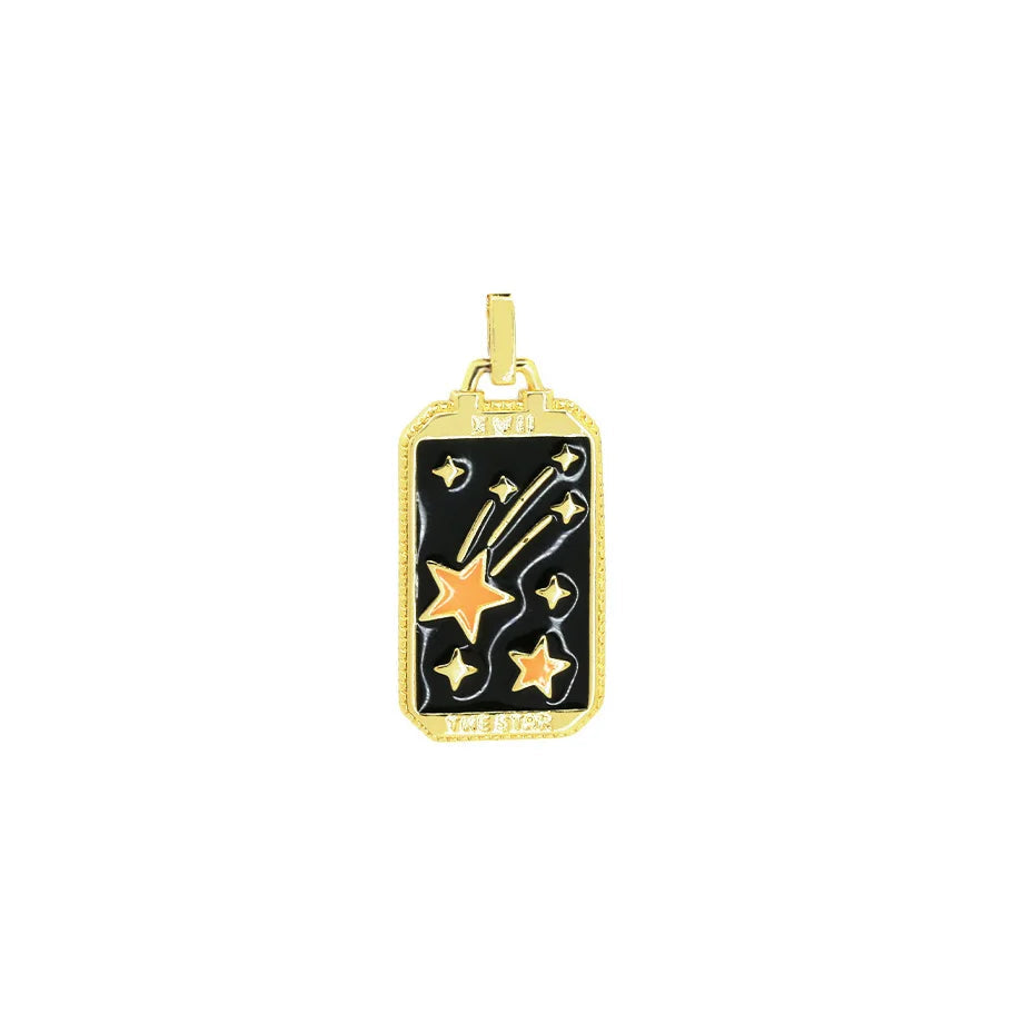 Celestial enamel tarot pendant charm for spiritual fashion, layered jewelry looks, and gift-ready accessorizing.