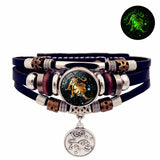 Celestial glow zodiac leather bracelet for astrology-inspired accessorizing, everyday fashion styling, and unisex wristwear.
