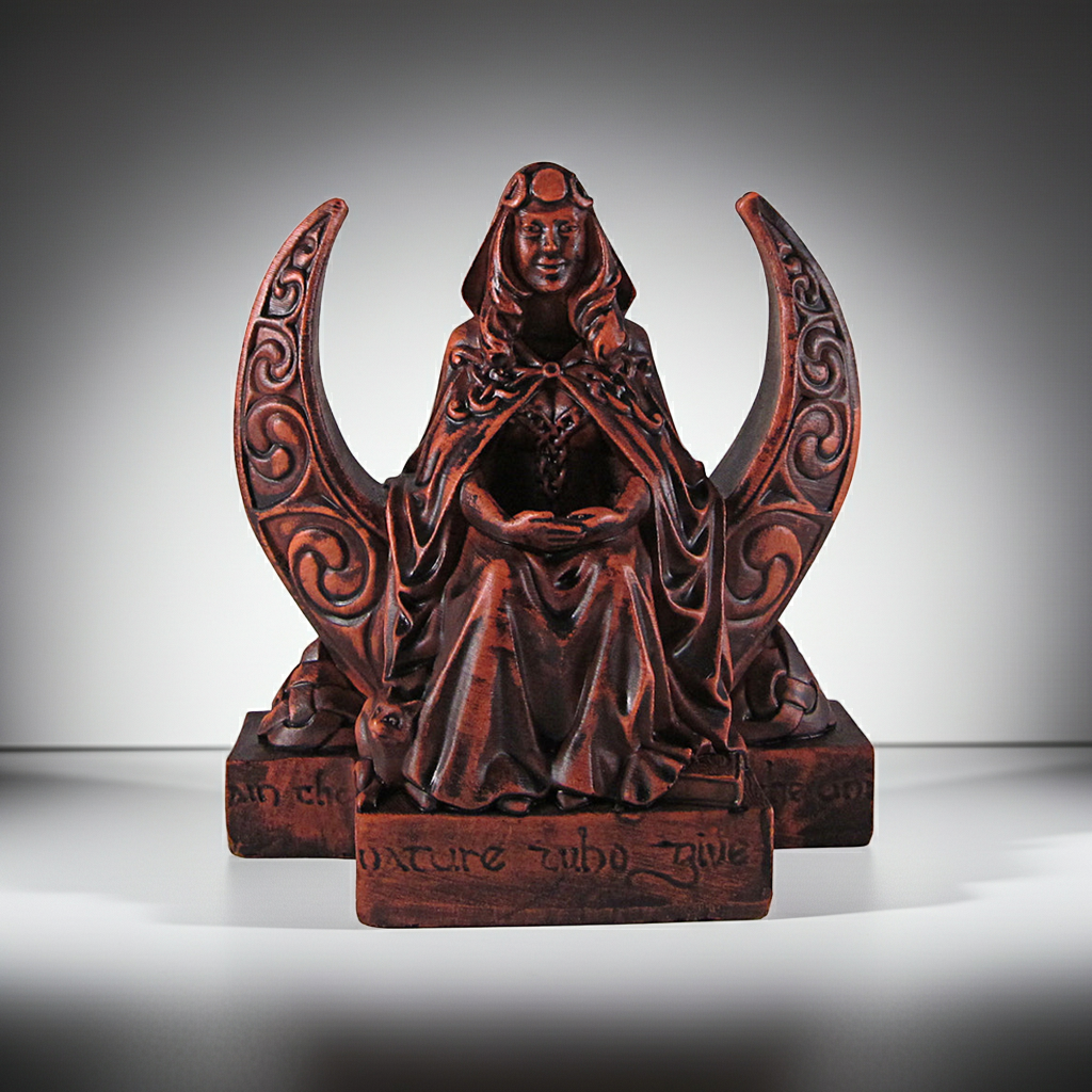Celestial Moon Goddess figurine for meditation decor, moon ritual setup, and spiritual home decoration.