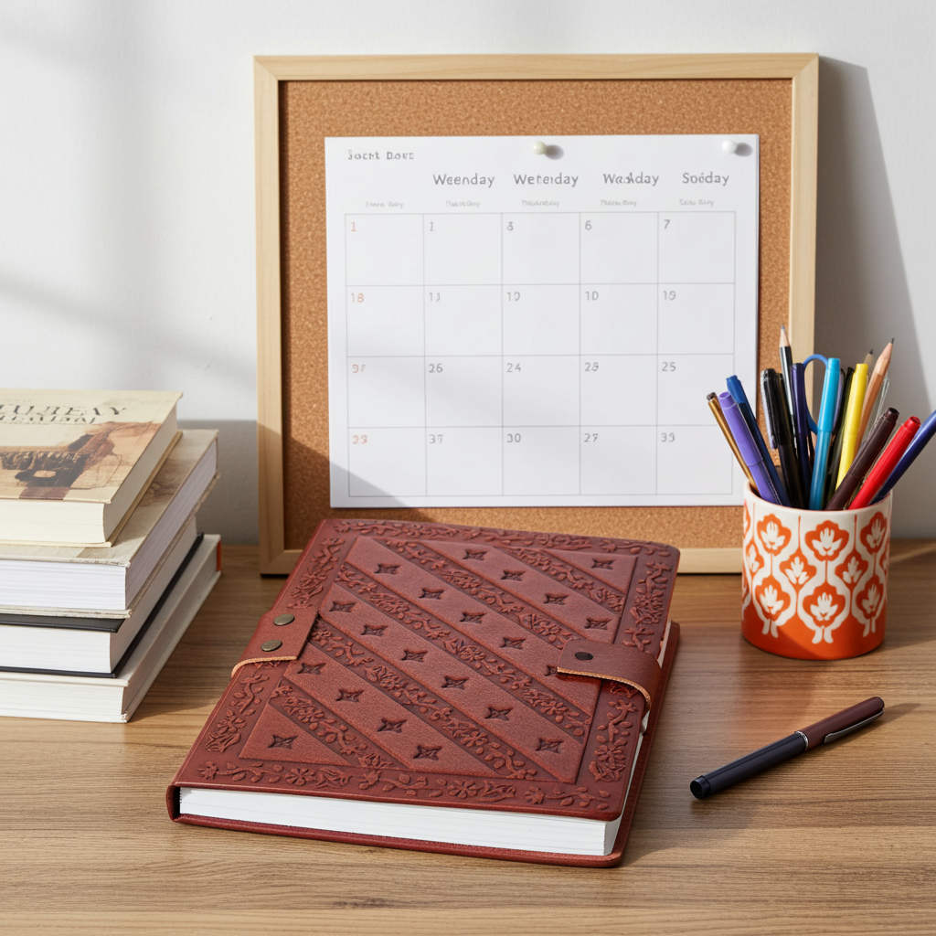 Celestial Moon Goddess leather writing journal for daily journaling, creative writing, and personal thoughts.