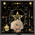 Moon Phase Pentagram Tarot Altar Cloth fabric altar cloth for tarot readings, moon rituals, and spiritual altar setup.