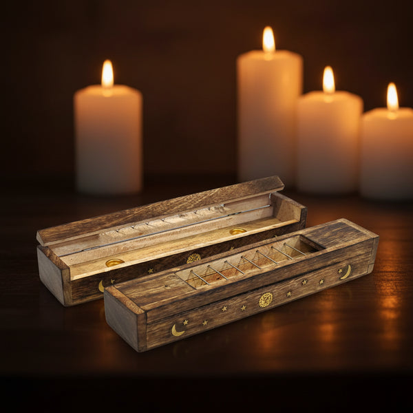 Celestial Multi Incense Burner, wood, with storage compartment