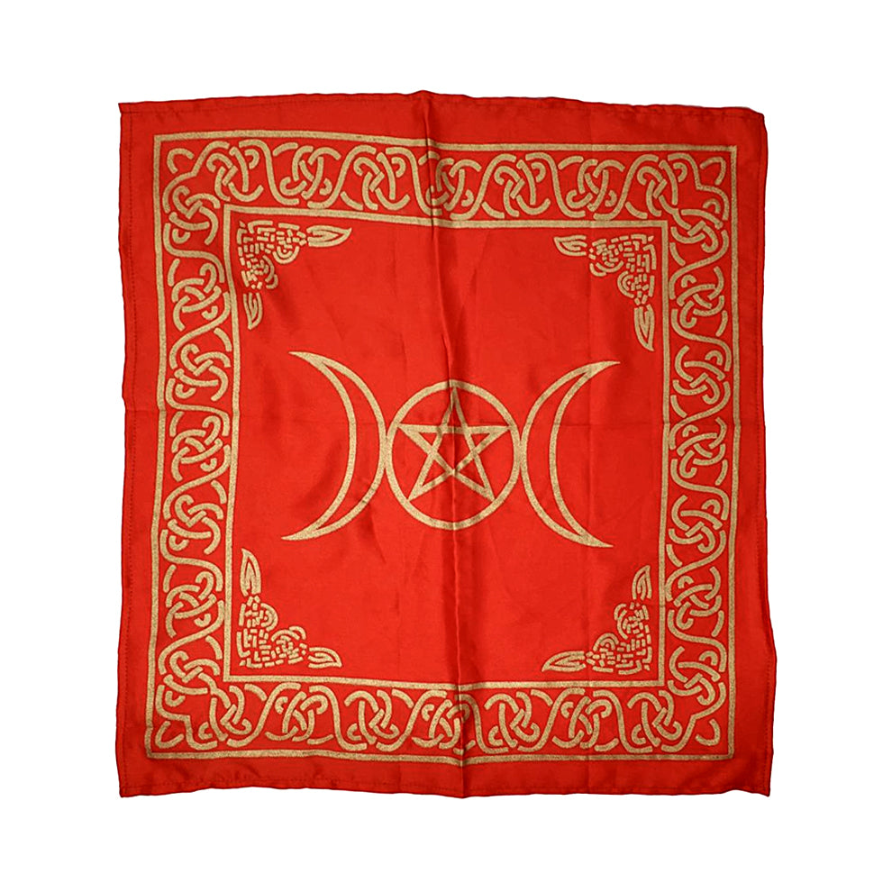 Celestial Triple Moon Pentacle altar cloth for altar styling, moon rituals, and spiritual practice.