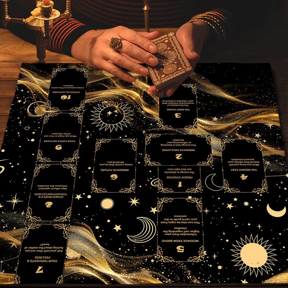 Celtic Cross Tarot cloth for card readings, divination guidance, and ceremonial altar preparation.