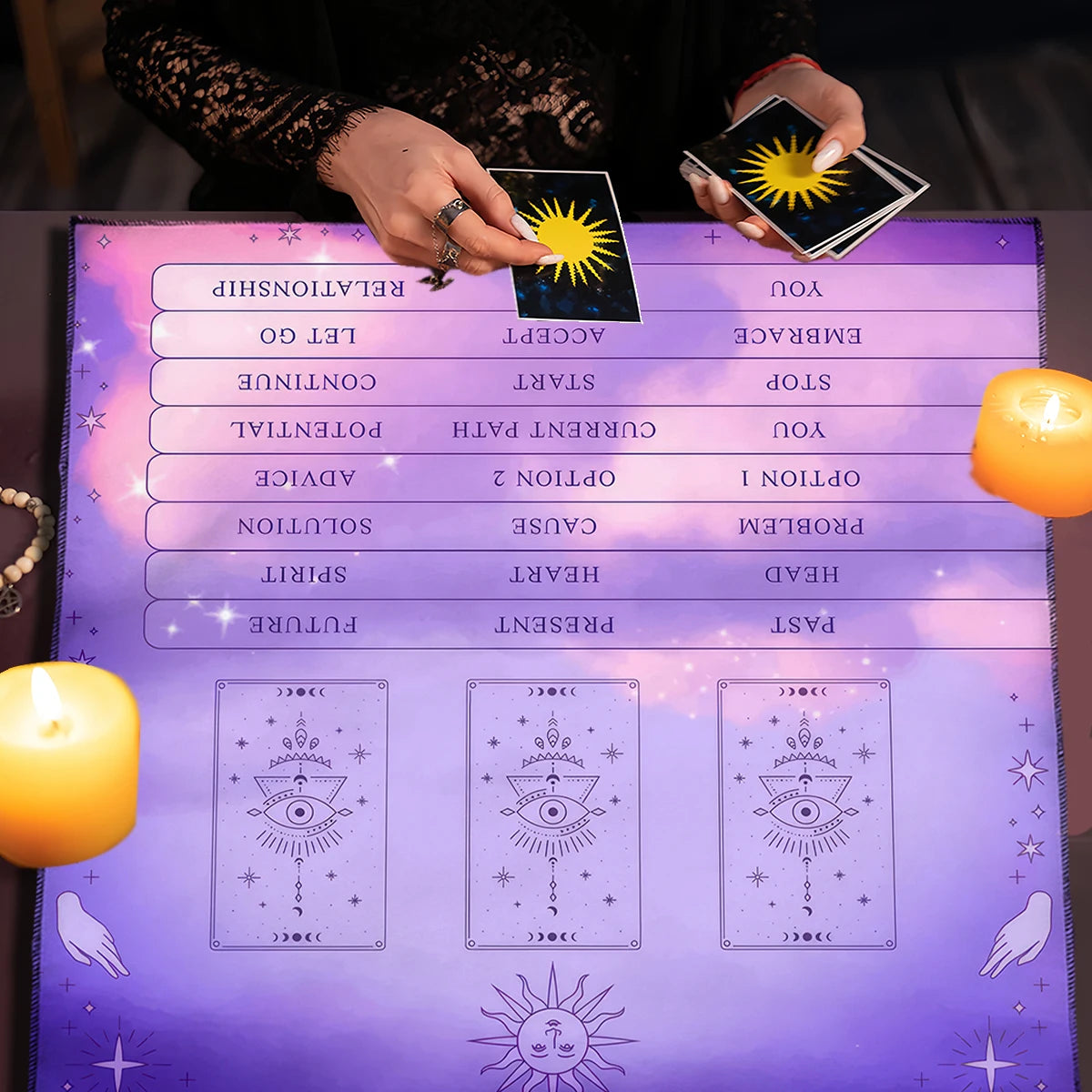Celtic Cross Tarot divination table cloth for reading cards, spiritual practice, and ceremonial altar use.