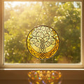 Celtic Tree of Life Glass Suncatcher, 6 inches, green and yellow