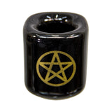 Ceramic Chime Candle Holder, Black with Gold Pentacle