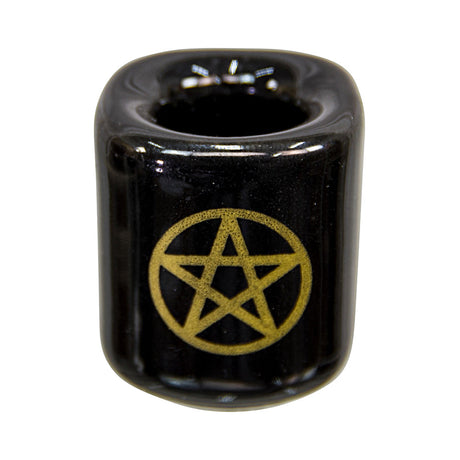 Ceramic Chime Candle Holder, Black with Gold Pentacle