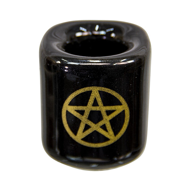 Ceramic Chime Candle Holder, Black with Gold Pentacle
