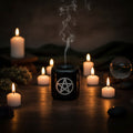 Ceramic Chime Candle Holder, Black with Silver Pentacle