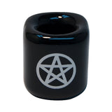 Ceramic Chime Candle Holder, Black with Silver Pentacle