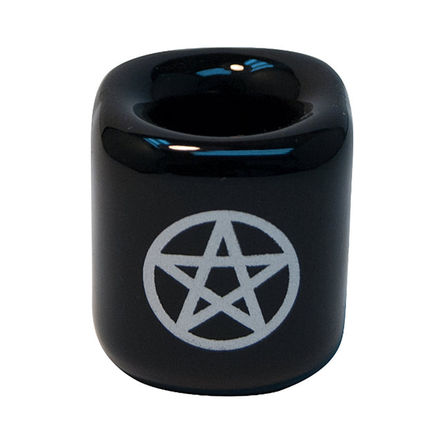 Ceramic Chime Candle Holder, Black with Silver Pentacle