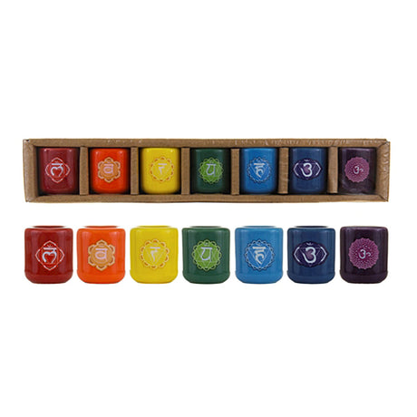 Ceramic Chime Candle Holder Set of 7, Chakra Colors