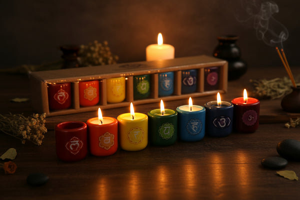 Ceramic Chime Candle Holder Set of 7, Chakra Colors