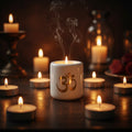 Ceramic Chime Candle Holder, White with Gold Om Symbol