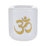 Ceramic Chime Candle Holder, White with Gold Om Symbol