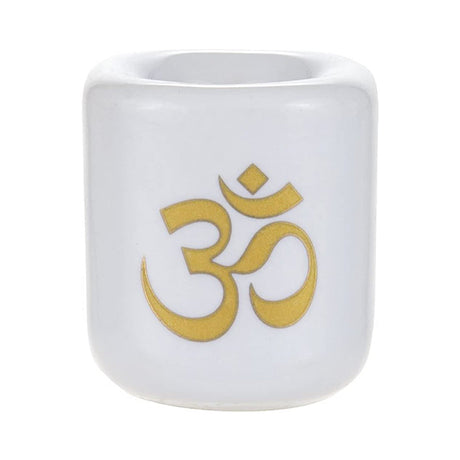 Ceramic Chime Candle Holder, White with Gold Om Symbol