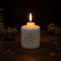 Ceramic Chime Candle Holder, White with Gold Pentacle