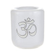 Ceramic Chime Candle Holder, White with Silver Om Symbol