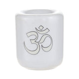 Ceramic Chime Candle Holder, White with Silver Om Symbol
