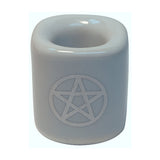 Ceramic Chime Candle Holder, White with Silver Pentacle