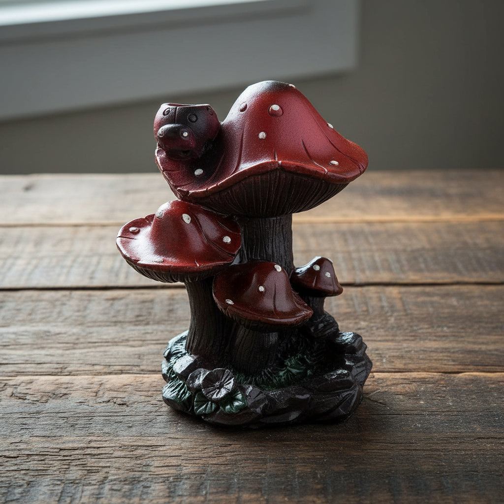 Ceramic mushroom backflow cone incense burner for burning incense cones, aromatherapy, and calming room decor.