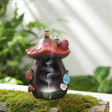 Ceramic mushroom backflow cone incense burner for relaxing home fragrance, meditation, and decorative tabletop use.