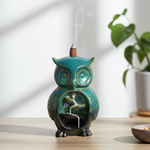 Ceramic owl backflow incense holder for burning backflow cones, aromatherapy, and calming room decor.