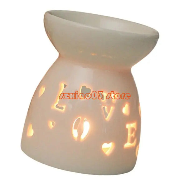 Ceramic tealight oil burner and diffuser for warming fragrance oils, wax melts, and home aromatherapy use.