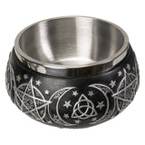 Ceramic Triple Moon Pentagram smudge bowl for smoke cleansing, ritual work, and altar display.