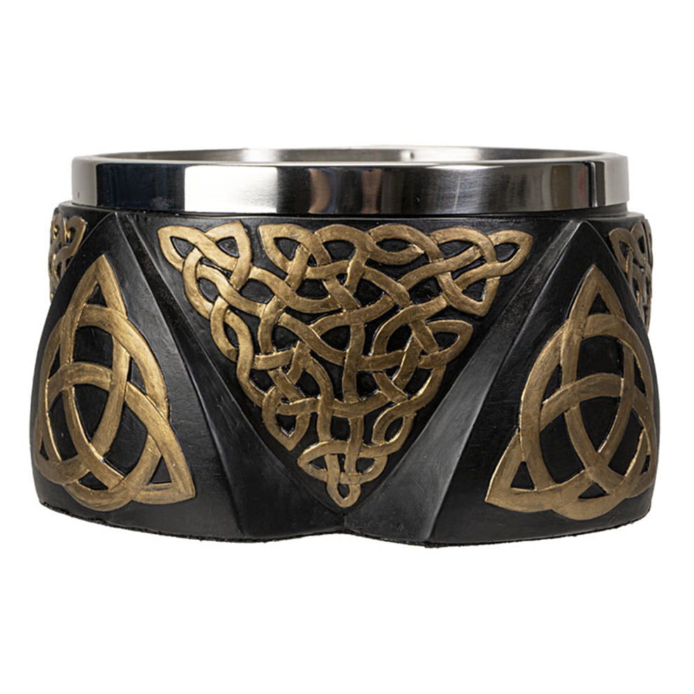 Ceramic Triquetra smudge bowl for burning sage bundles, catching ash, and altar cleansing use.
