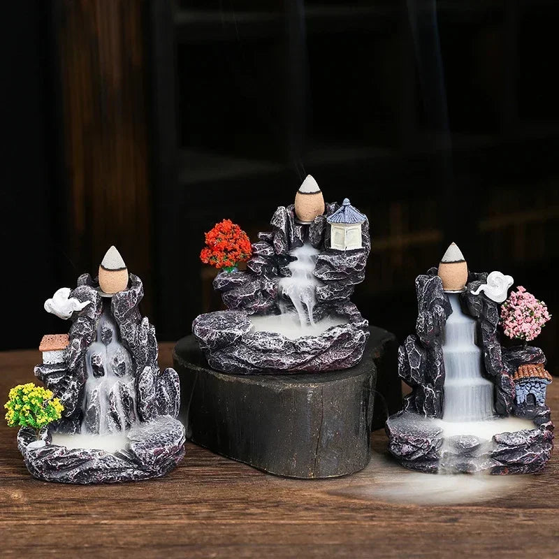 Ceramic Zen Waterfall Backflow Incense Burner for aromatherapy, stress relief, and peaceful room decor.