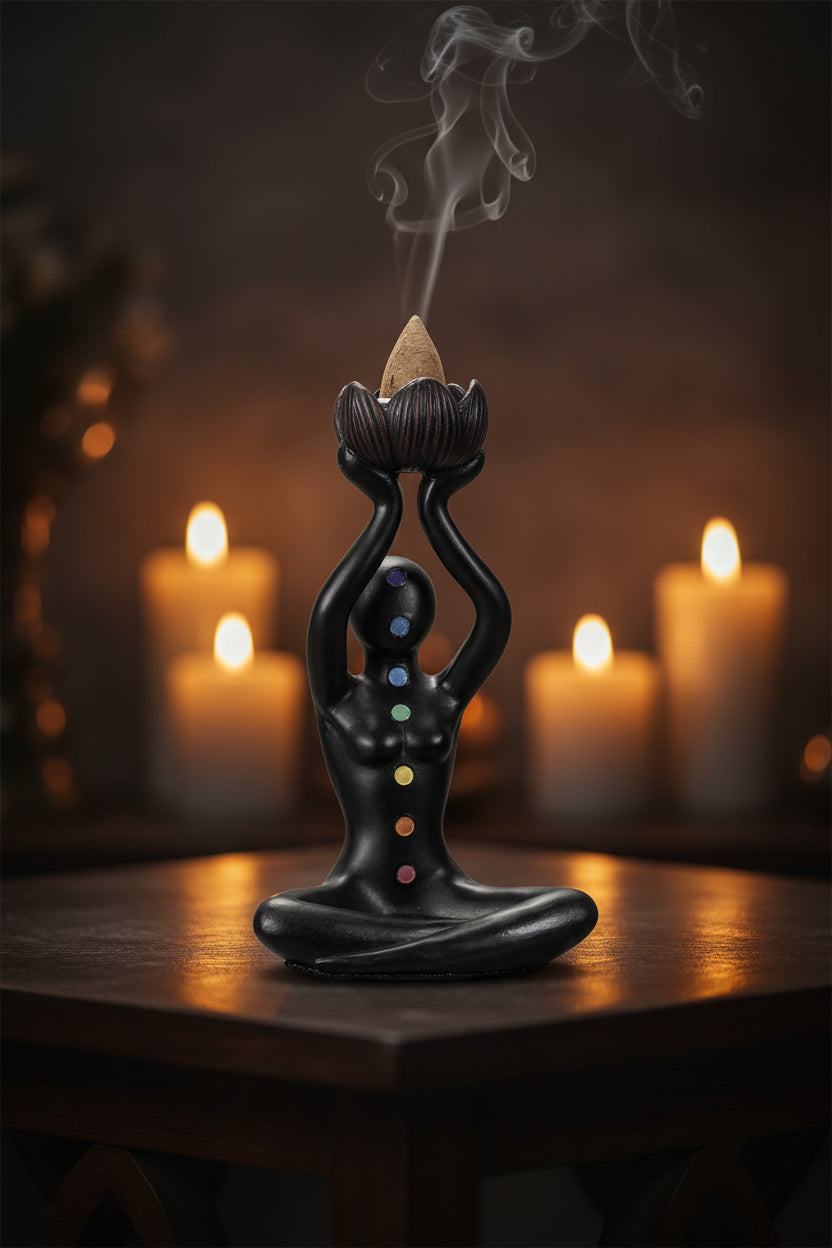 Chakra Backflow Incense Burner, with backflow cone smoke effect