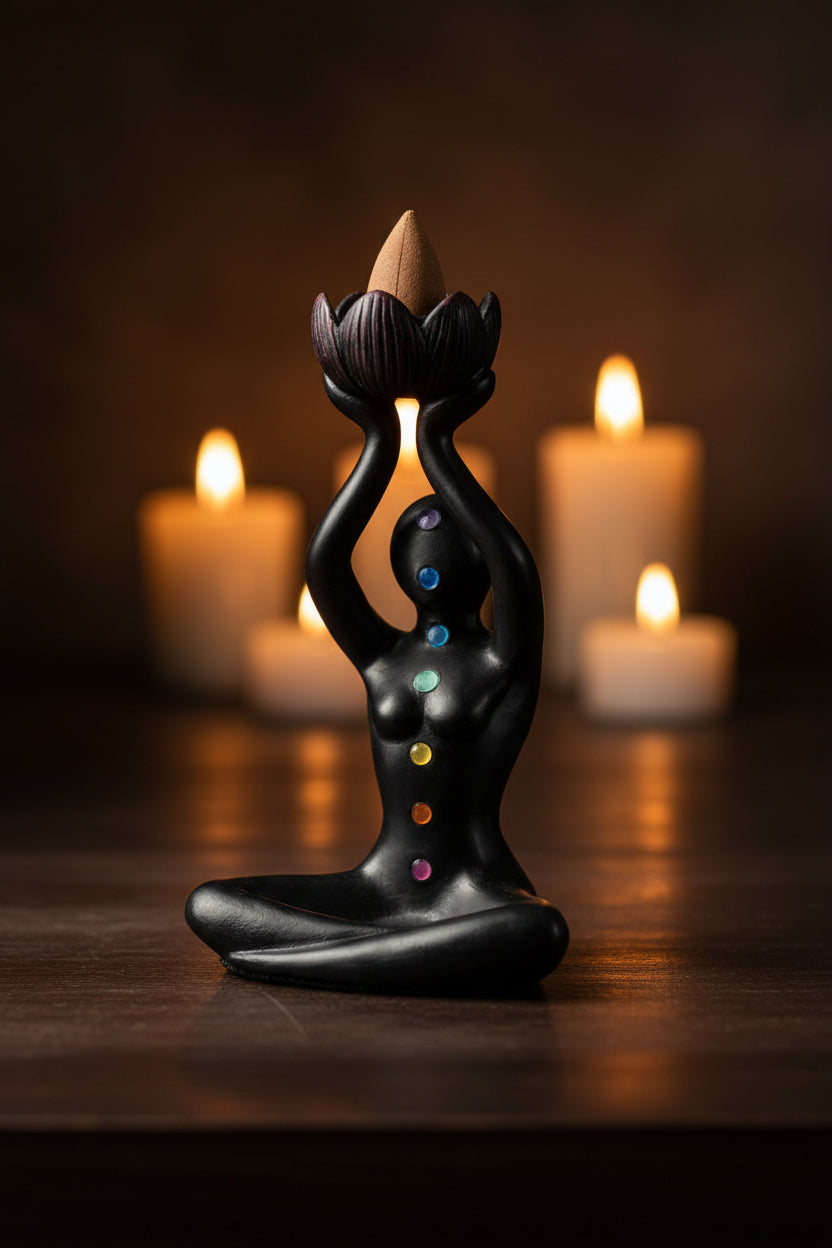 Chakra Backflow Incense Burner, close-up of chakra dots