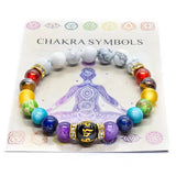 Chakra energy bracelet with meaning card for restoring balance, meditation support, and daily positive intention setting.
