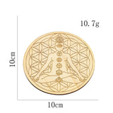 Chakra Flower of Life wood drink coaster for resting mugs, preventing table marks, and meditation space decor.