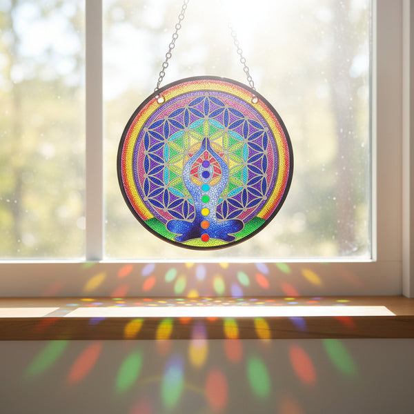 Chakra Glass Suncatcher, 6 inches