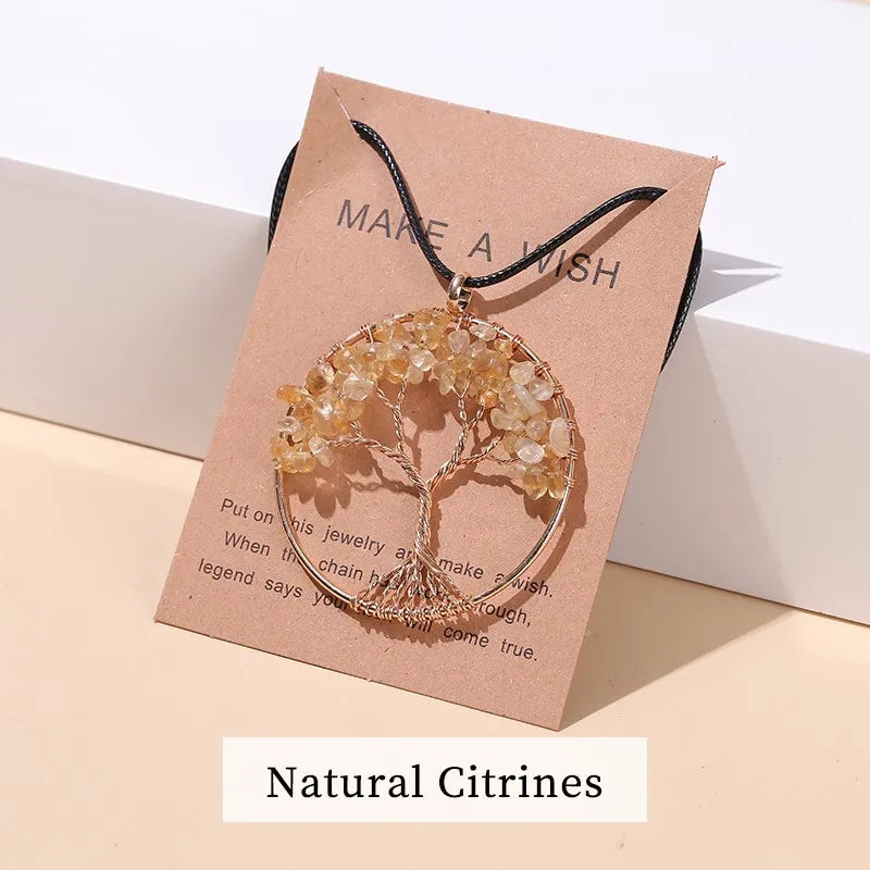 Chakra stone Tree of Life jewelry pendant for meditation, energy work, and holistic wellness routines.