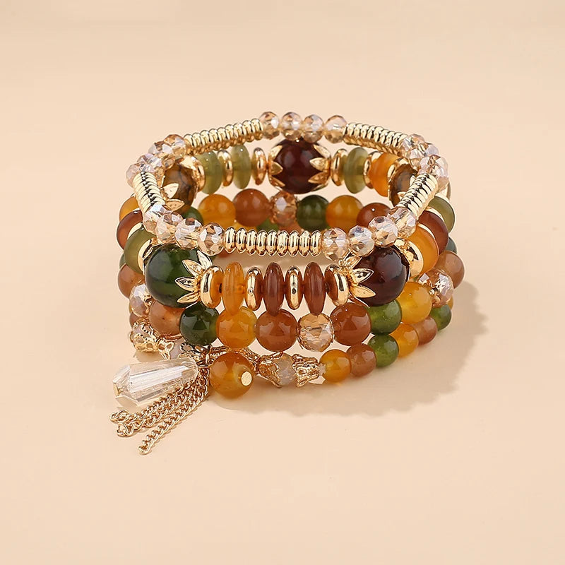 Bohemian Tassel Beaded Bracelet Set chic beaded bracelets for modern boho fashion, wrist stacking, and everyday use.