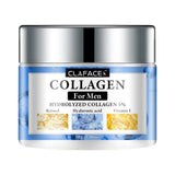 CLAFACES Smooth Wrinkle Cream for Men blue and silver packaging and jar on white background.